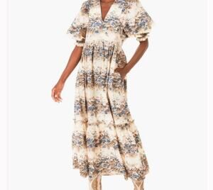 Hunter Bell Palmer Misty Morning Maxi Dress Puff Sleeve Pockets Cottage XL